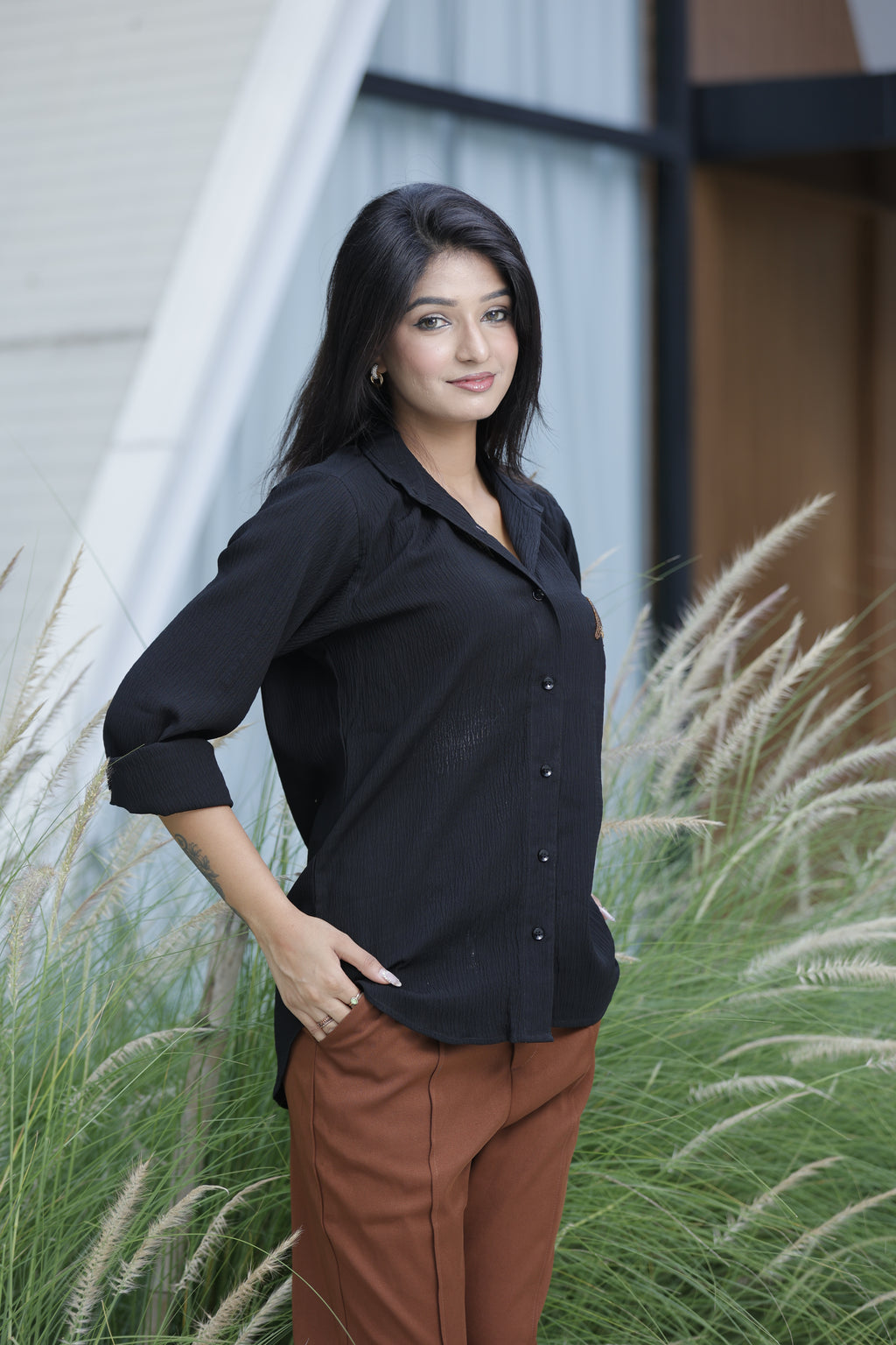 Handcrafted Beaded Robin Bird Button Down Shirt