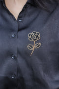 Handcrafted Wearable Art Beaded Rose Button Down Shirt