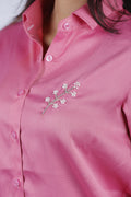 Handcrafted Beaded Cherry Blossom Branch Button Down Shirt,